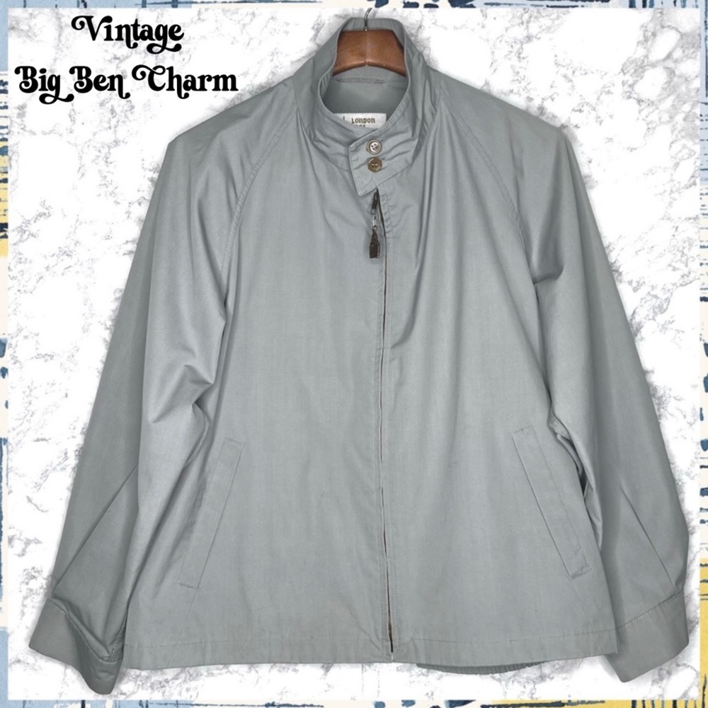 London Fog 70s Big Ben Charm Zip Gray Bomber Jacket Men 46R Made USA